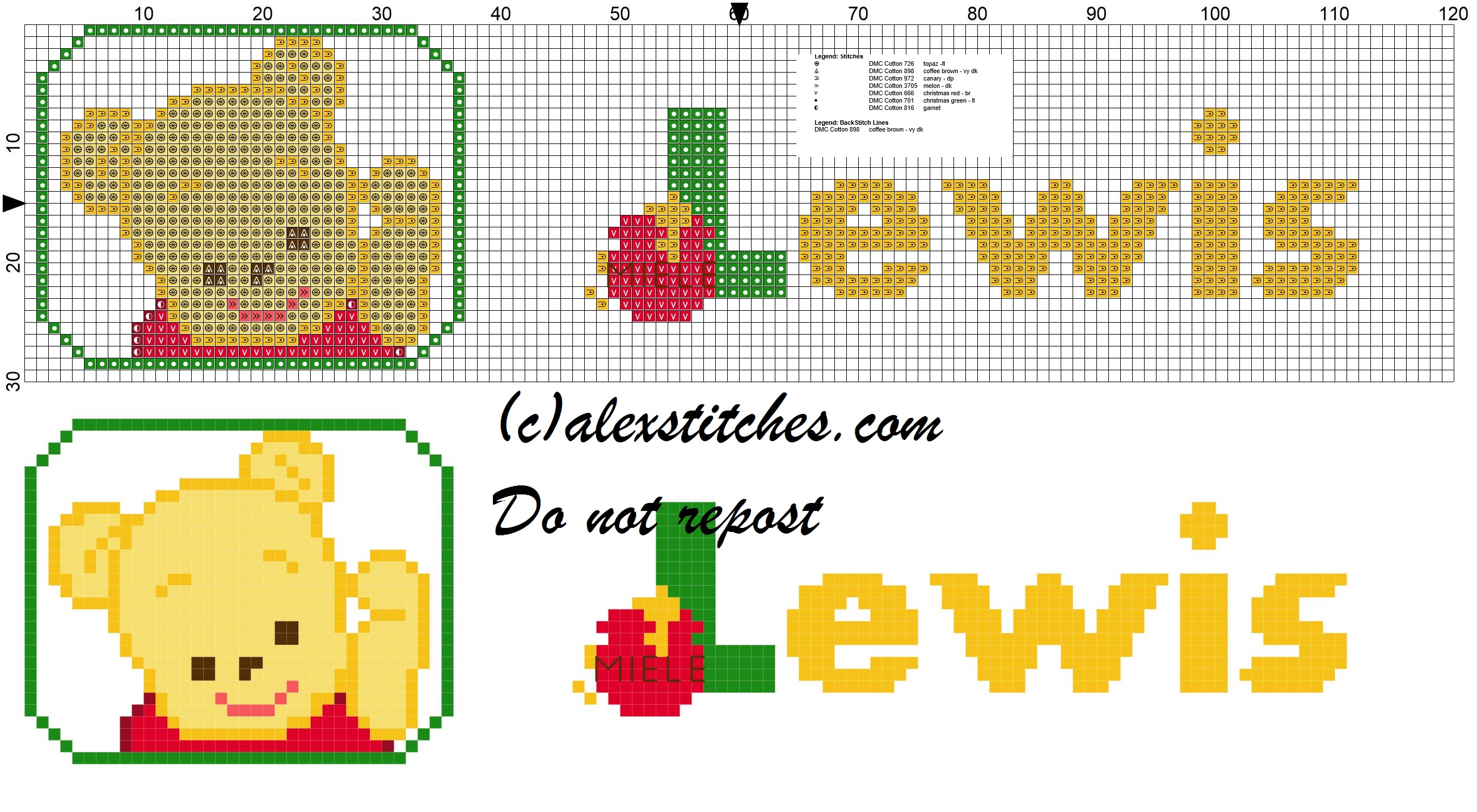 Lewis name with Baby winnie the pooh free cross stitches pattern