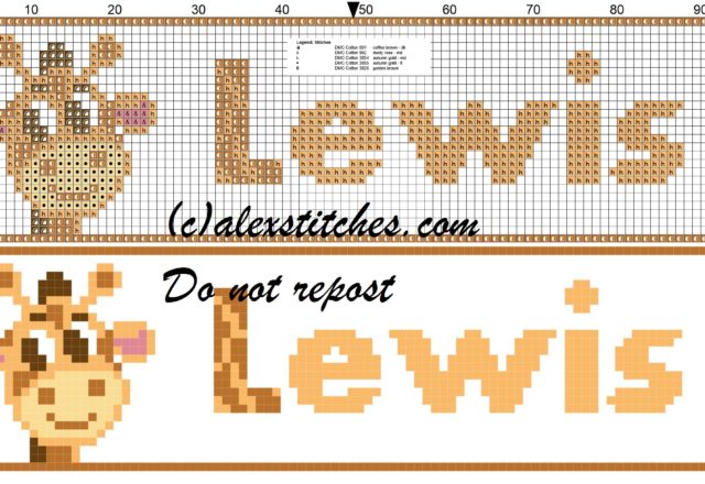 Lewis name with giraffe cross stitch pattern