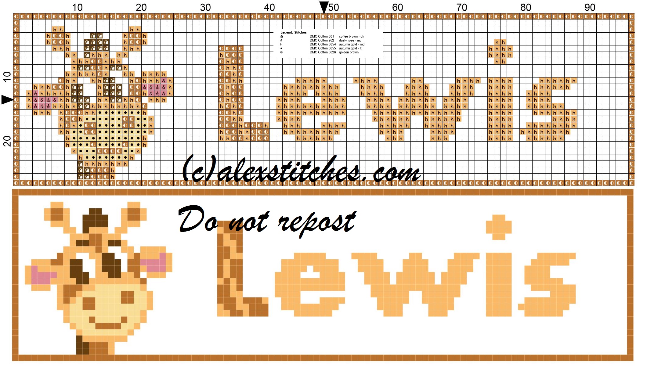 Lewis name with giraffe cross stitch pattern