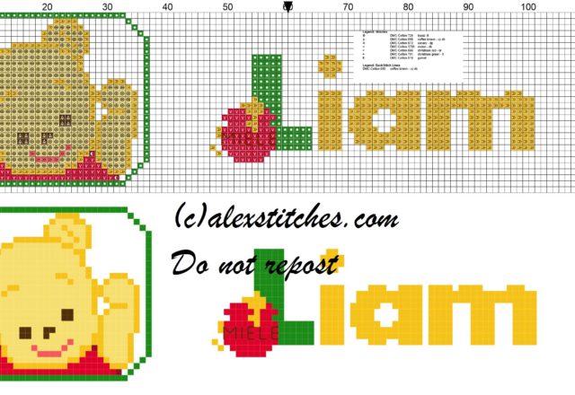 Liam name with Baby winnie the pooh free cross stitches pattern