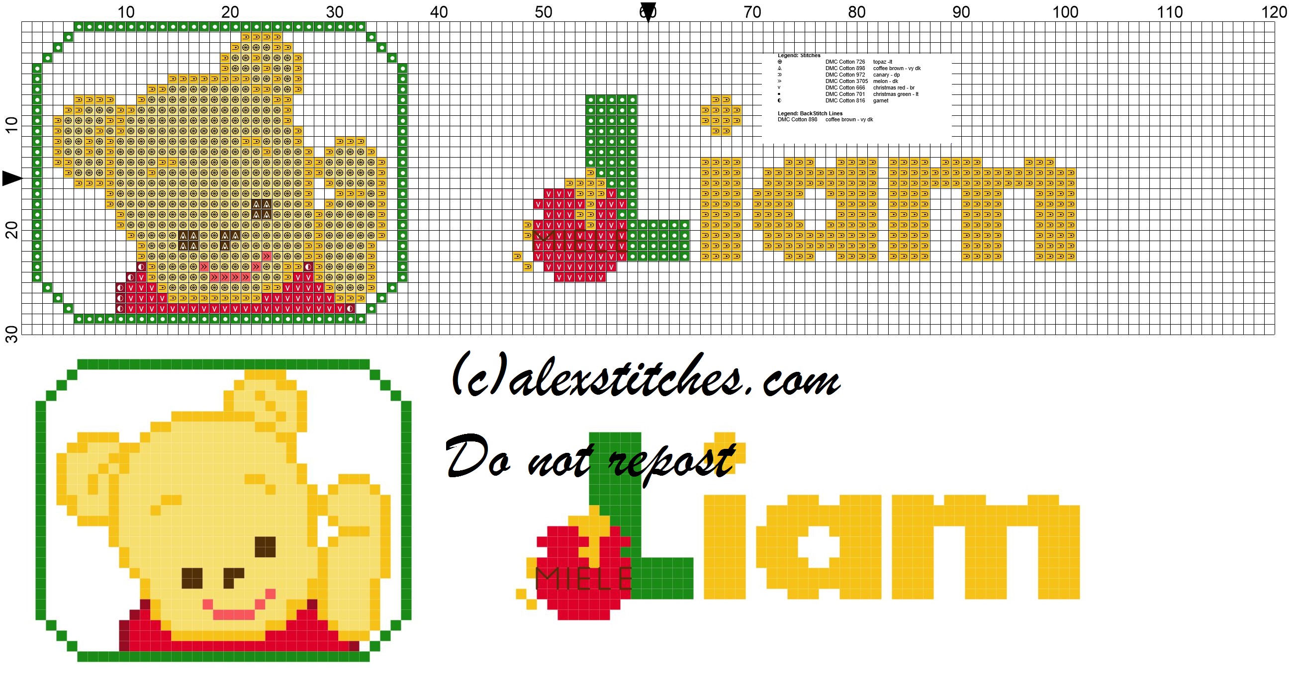 Liam name with Baby winnie the pooh free cross stitches pattern