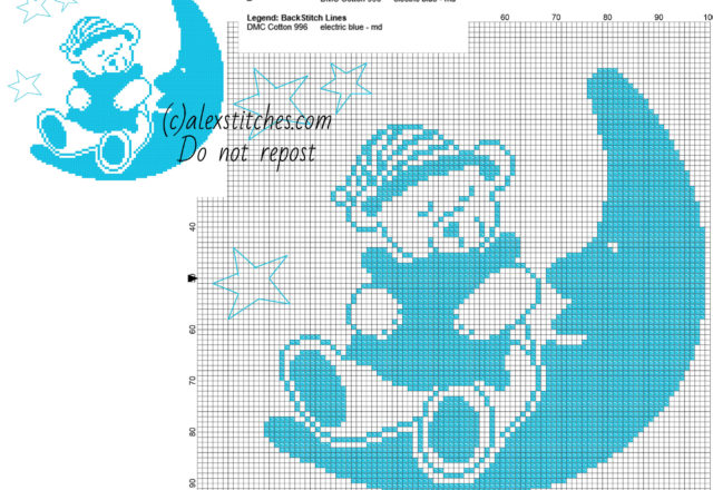 Light blue teddy bear cross stitch pattern