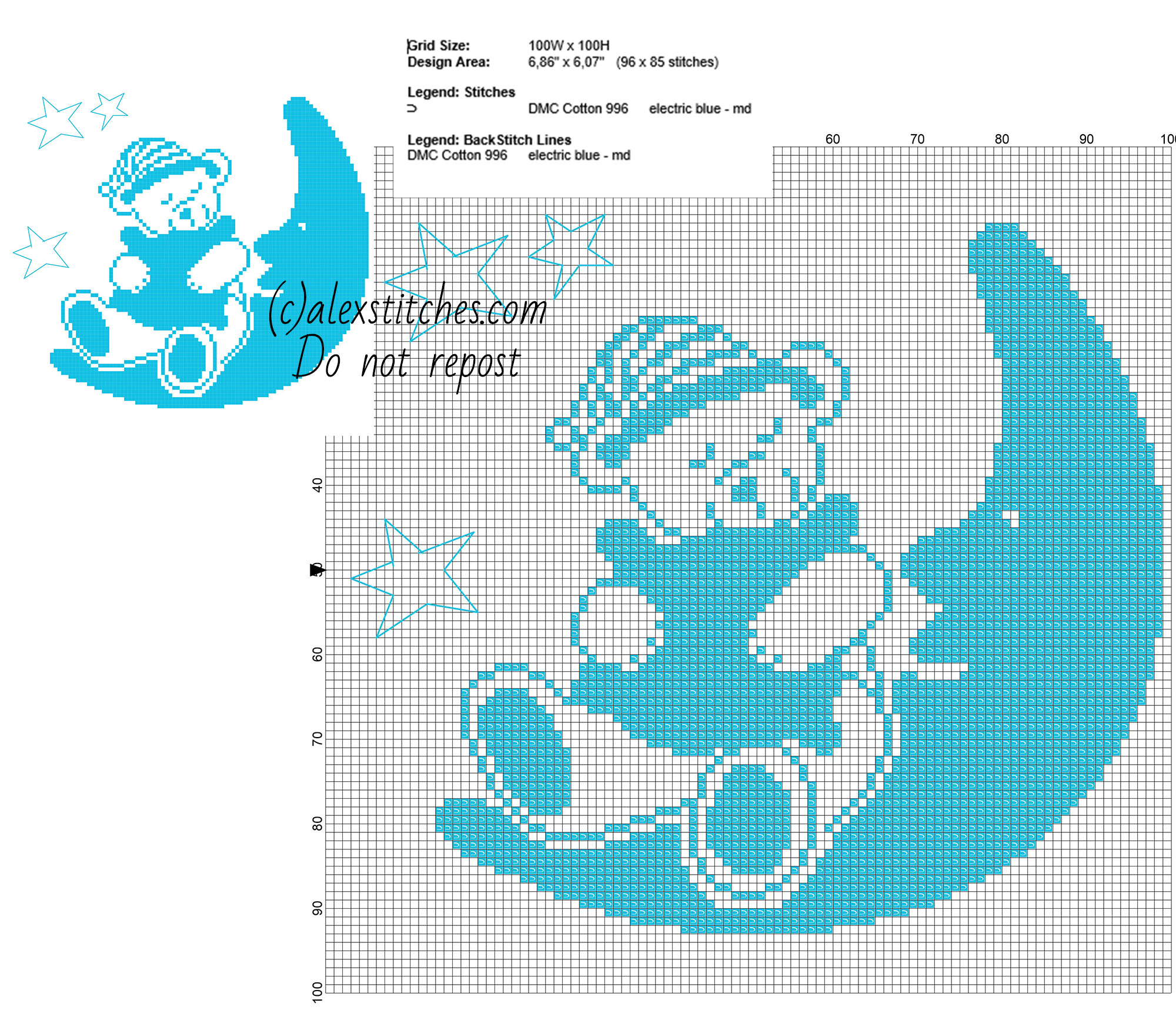 Light blue teddy bear cross stitch pattern