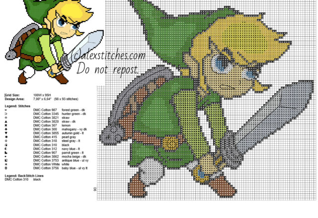 Link children with a sword character form The Legend of Zelda videogame free cross stitch pattern