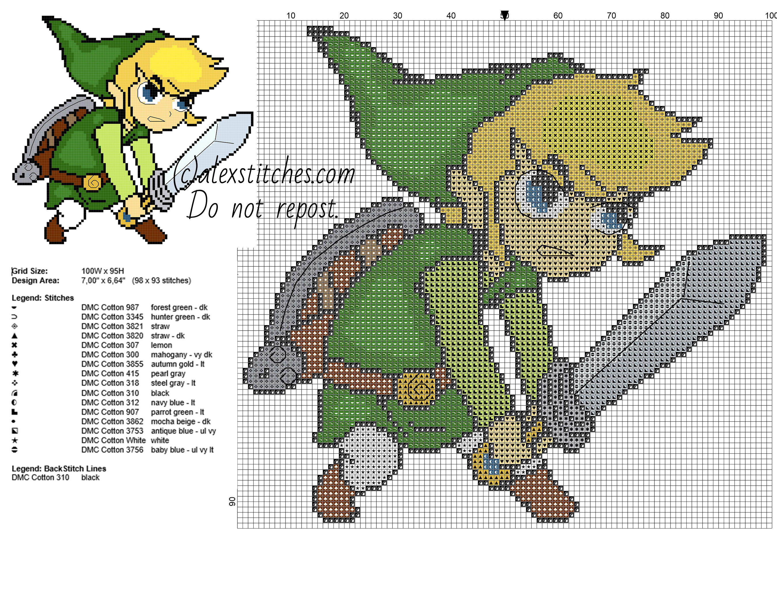 Link children with a sword character form The Legend of Zelda videogame free cross stitch pattern