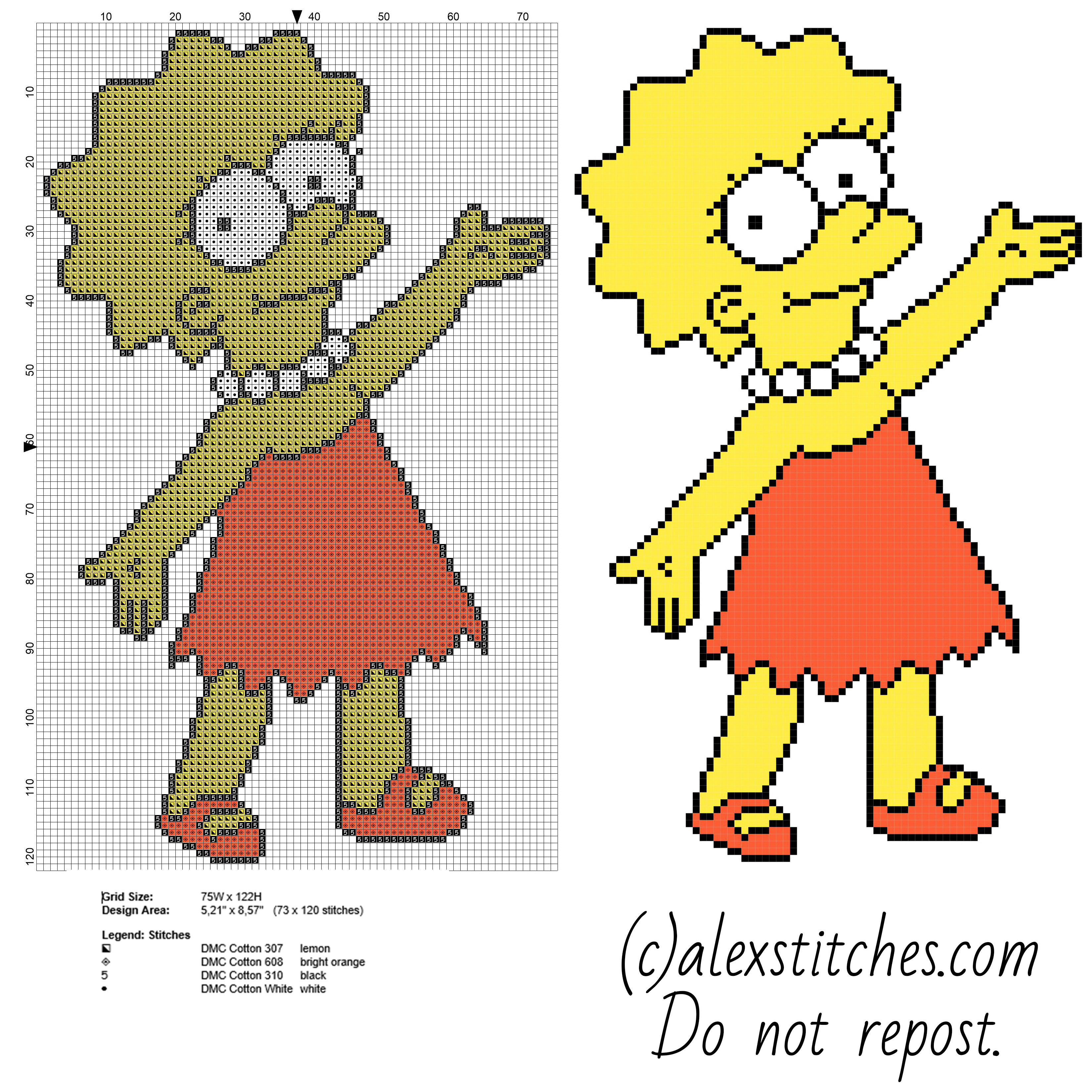 Lisa Simpson The Simpsons character free cartoon cross stitch pattern