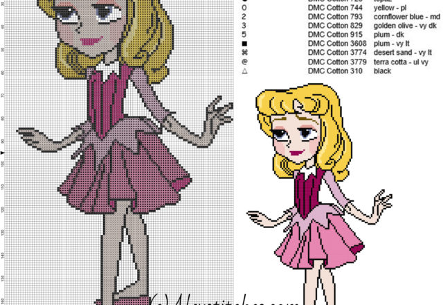 Little Aurora princess disney free cross stitch pattern 100x190 11 colors