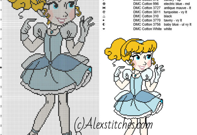 Little Cinderella princess Disney free cross stitch pattern 100x199 10 colors