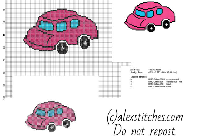 Little baby toy pink car free cross stitch pattern download in children category