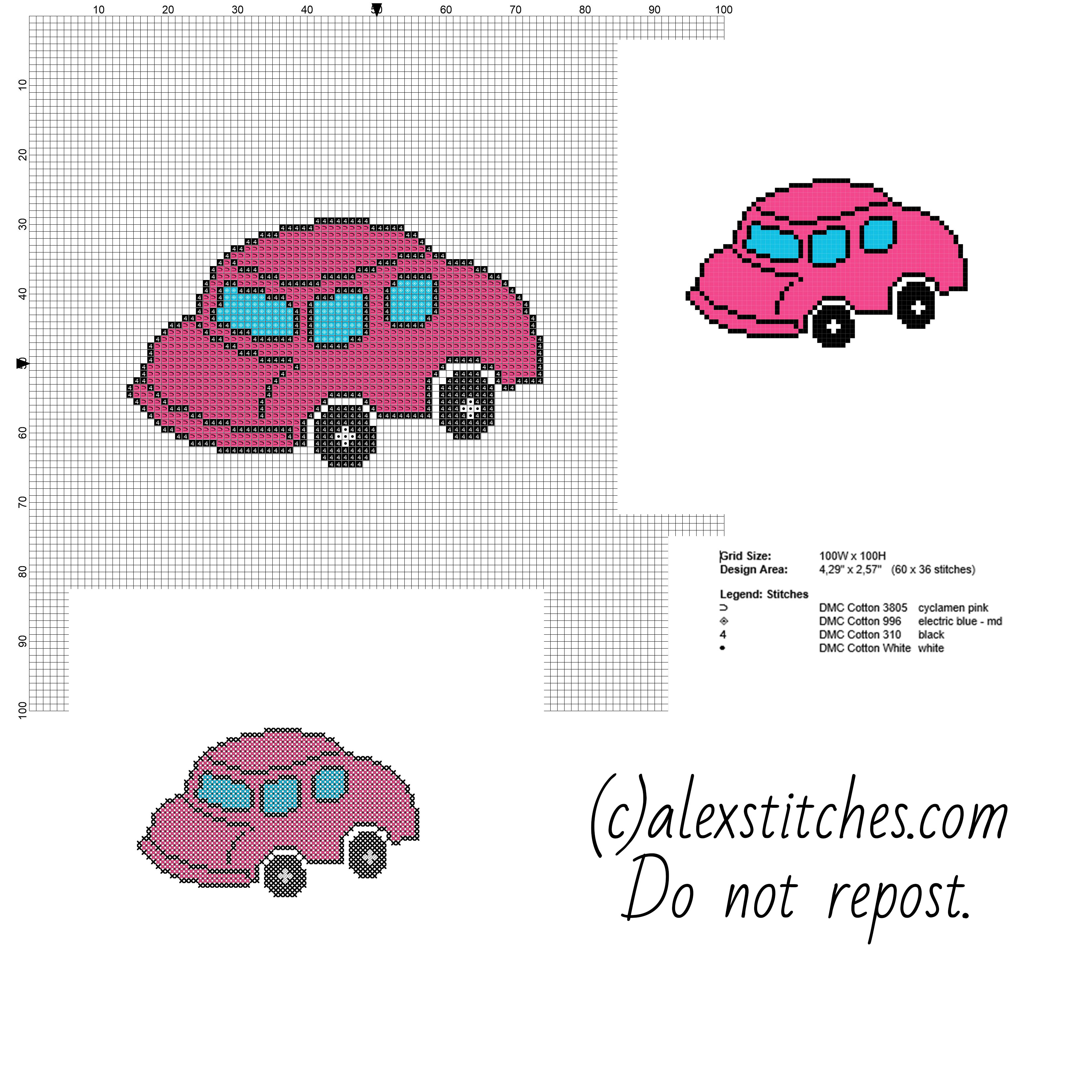 Little baby toy pink car free cross stitch pattern download in children category