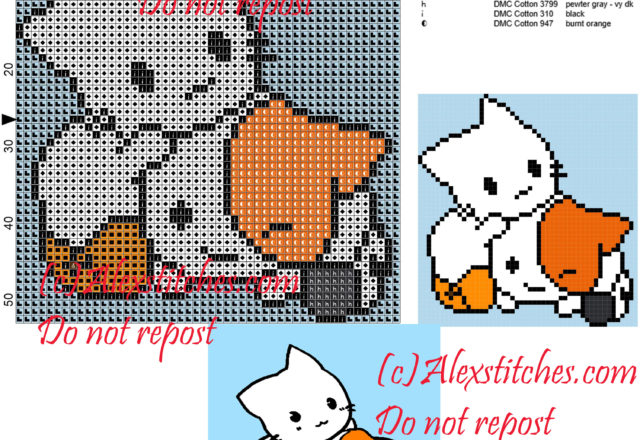 Little kitten free cross stitch pattern 50x53 7 colors
