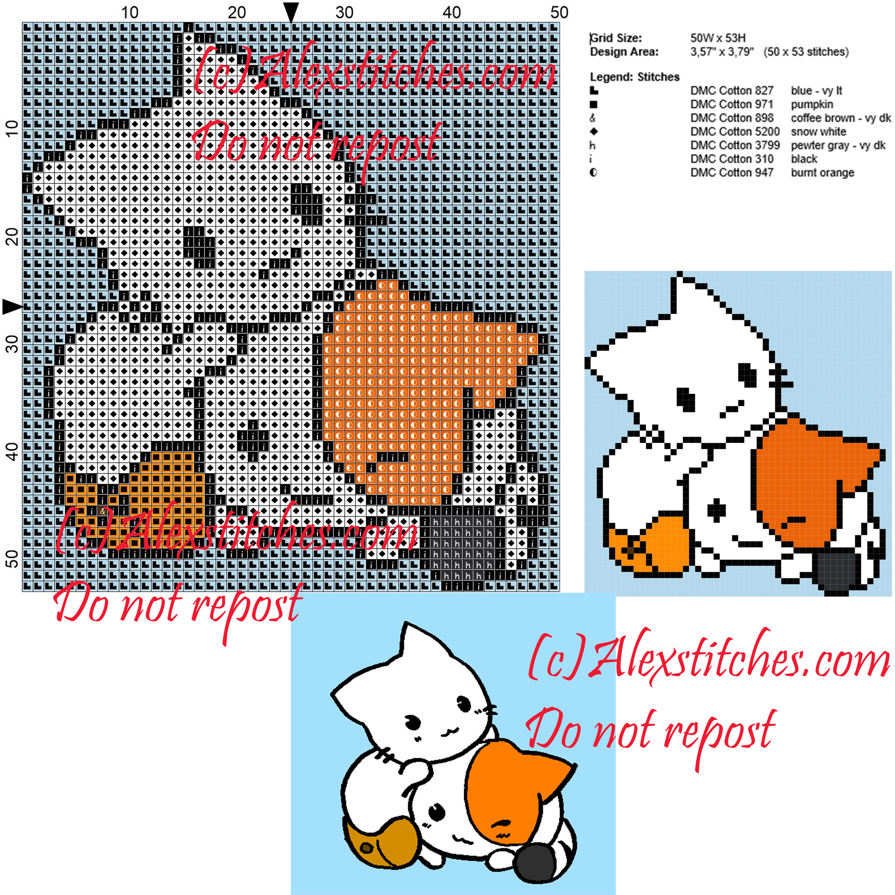 Little kitten free cross stitch pattern 50x53 7 colors