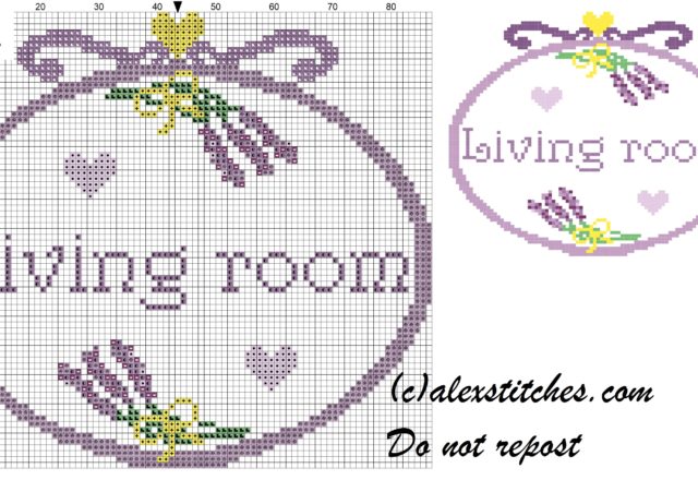 Living room bunches of lavender cross stitch pattern