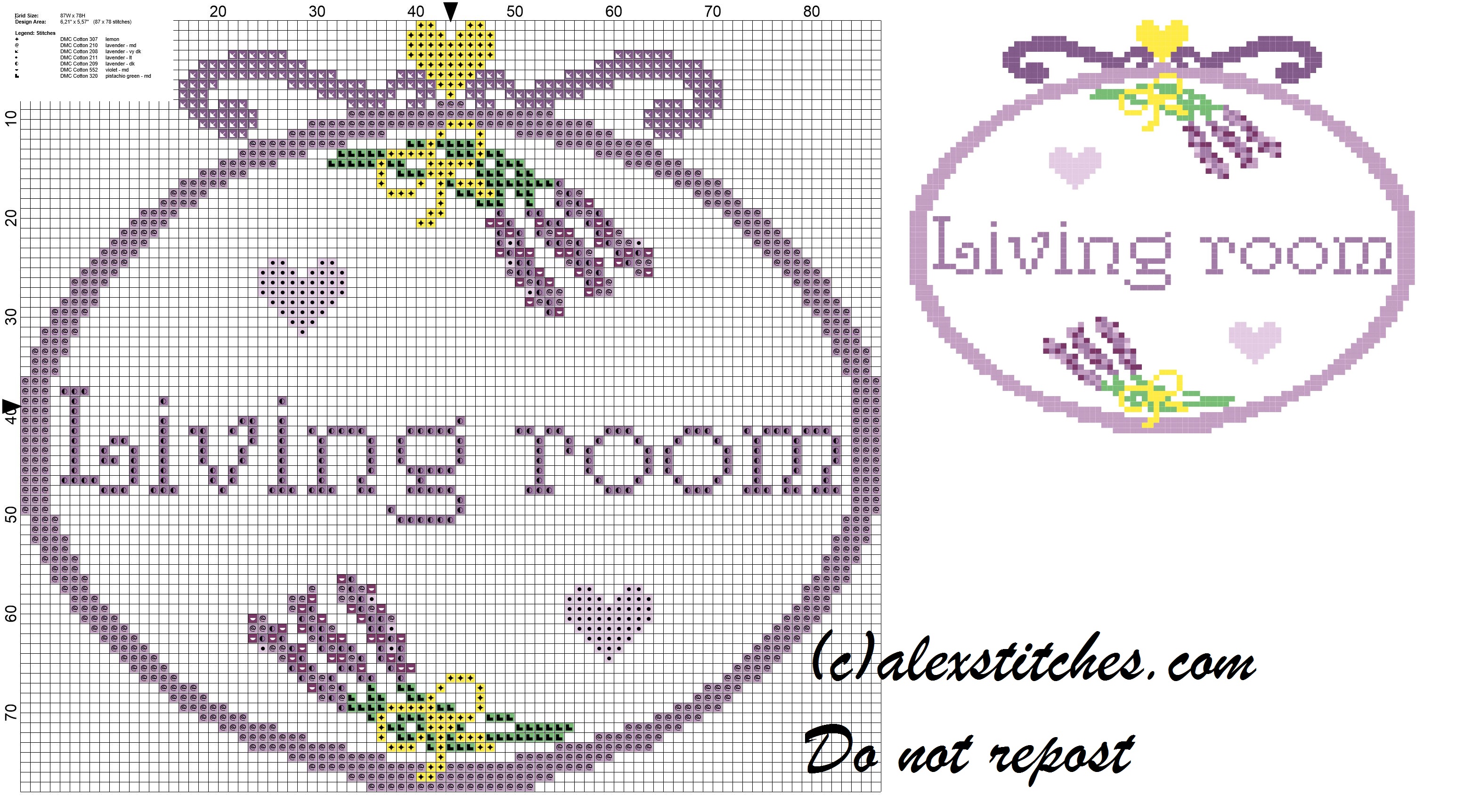 Living room bunches of lavender cross stitch pattern