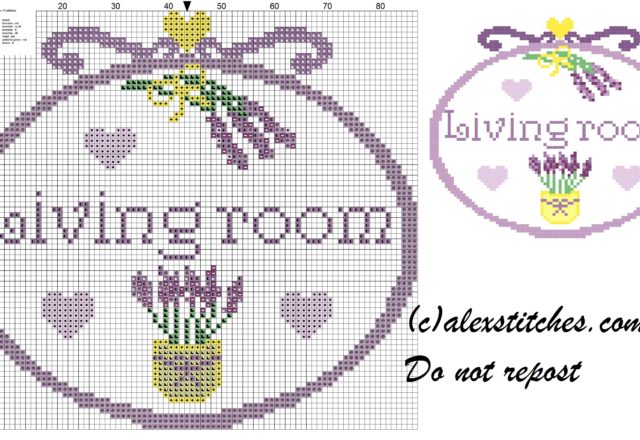 Living room lavender pot cross stitch pattern