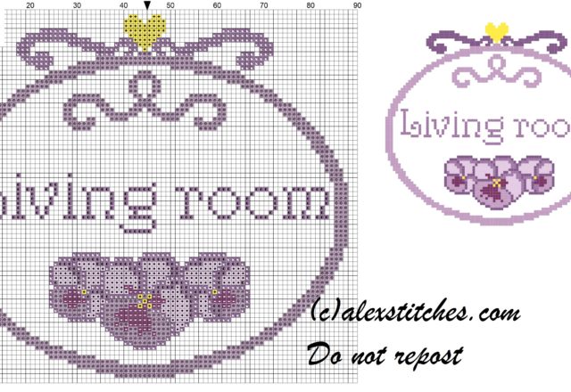 Living room simple pansy cross stitch pattern