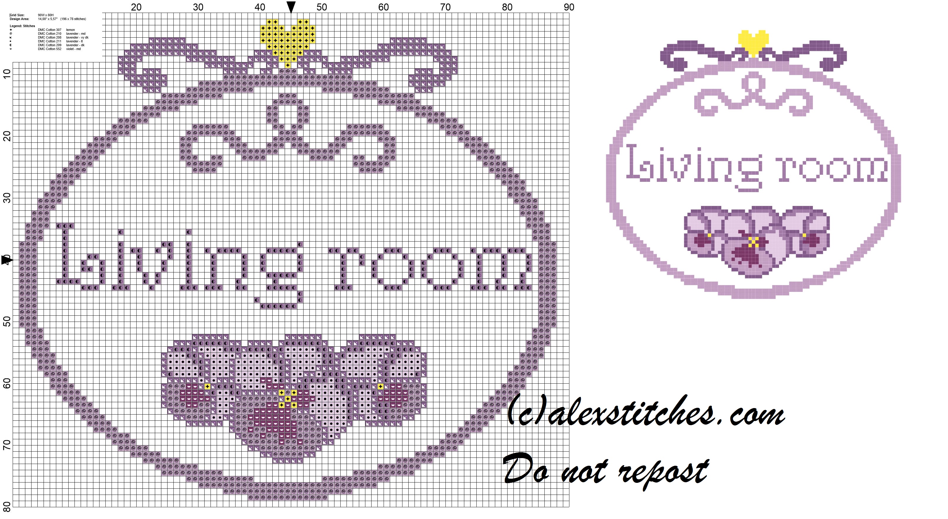 Living room simple pansy cross stitch pattern