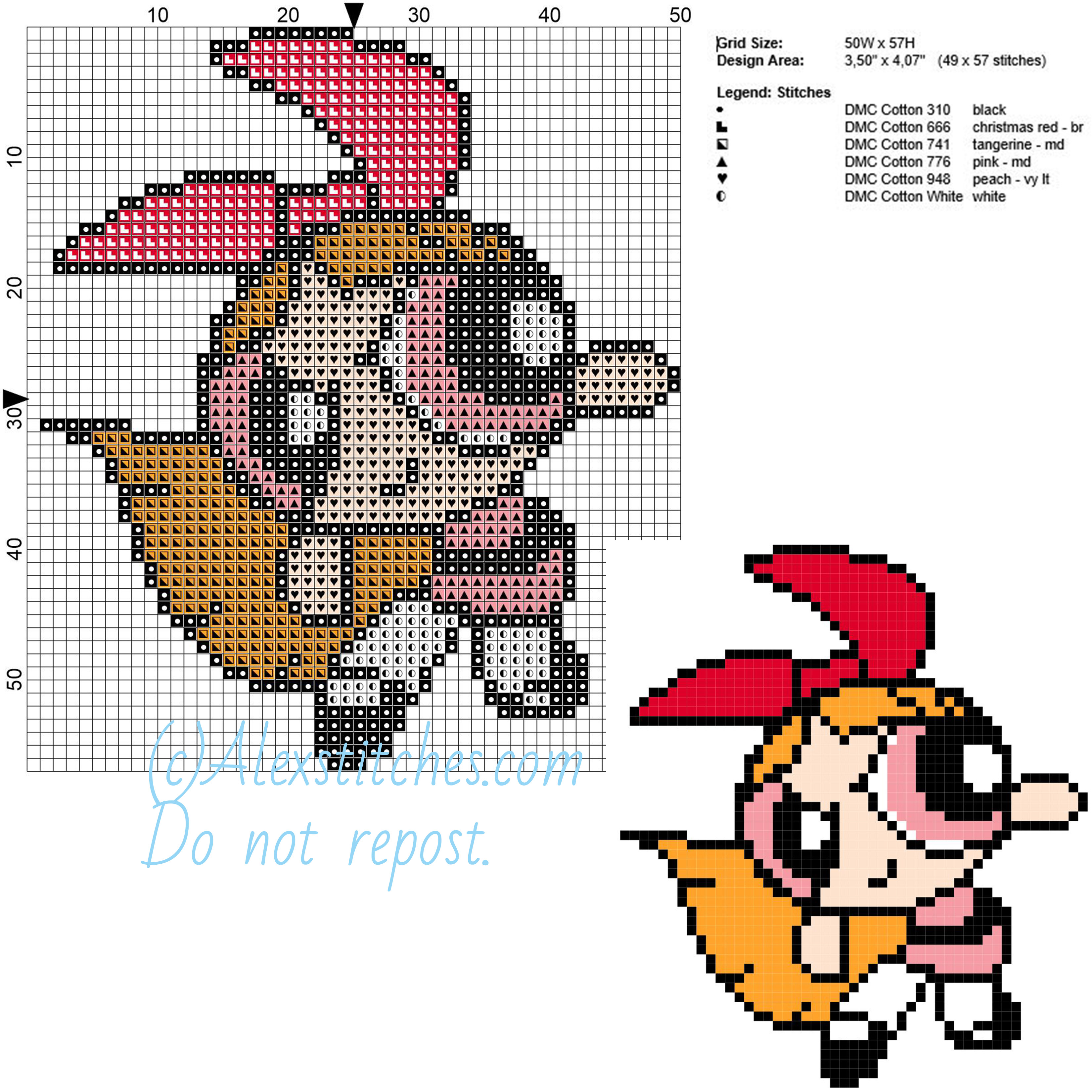 Lolly the Powerpuff girl free cartoon cross stitch pattern 50x57 6 colors