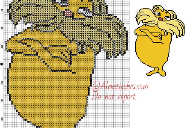 Lorax (Dr_ Seuss) free cross stitch pattern 70x99 5 colors