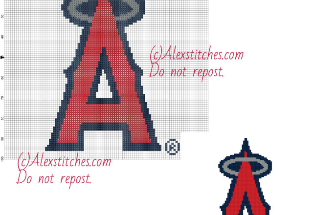 Los Angeles Angels of Anaheim free logo Major League Baseball MLB cross stitch pattern 100x100 3 colors