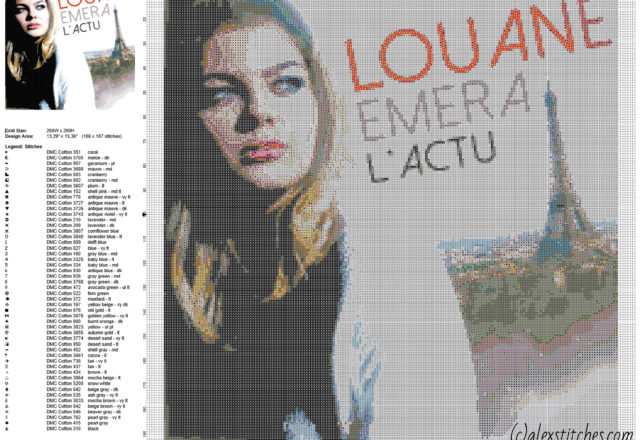 Louane Emera French actress and singer free cross stitch pattern 200 x 200 50 colors