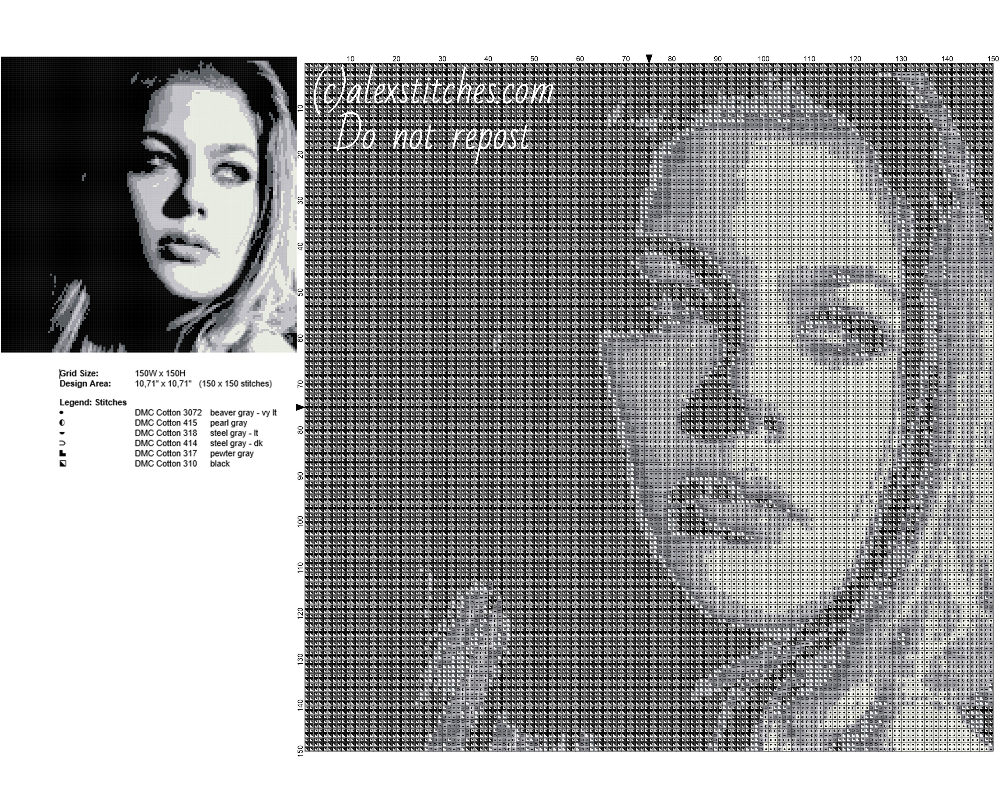 Louane Emera french actress free cross stitch pattern 150 x 150 6 DMC threads
