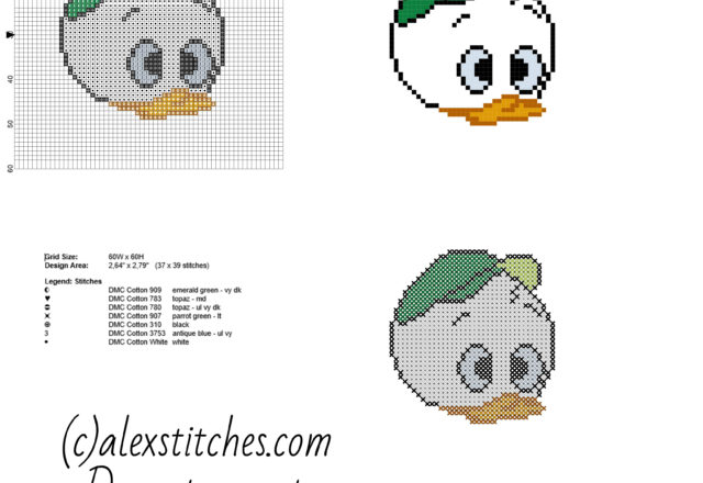 Louie Disney Mickey Mouse character free and small cross stitch pattern made with pcstitch