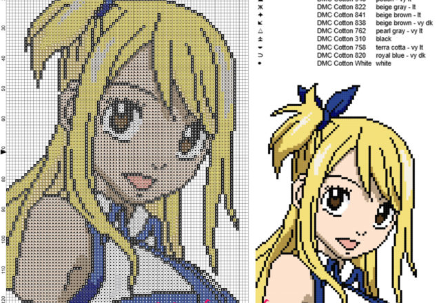 Lucy Heartfilia (Fairy Tail) cross stitch pattern 80x142 12 colors