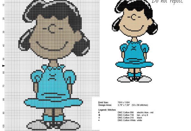 Lucy Peanuts character free cross stitch pattern