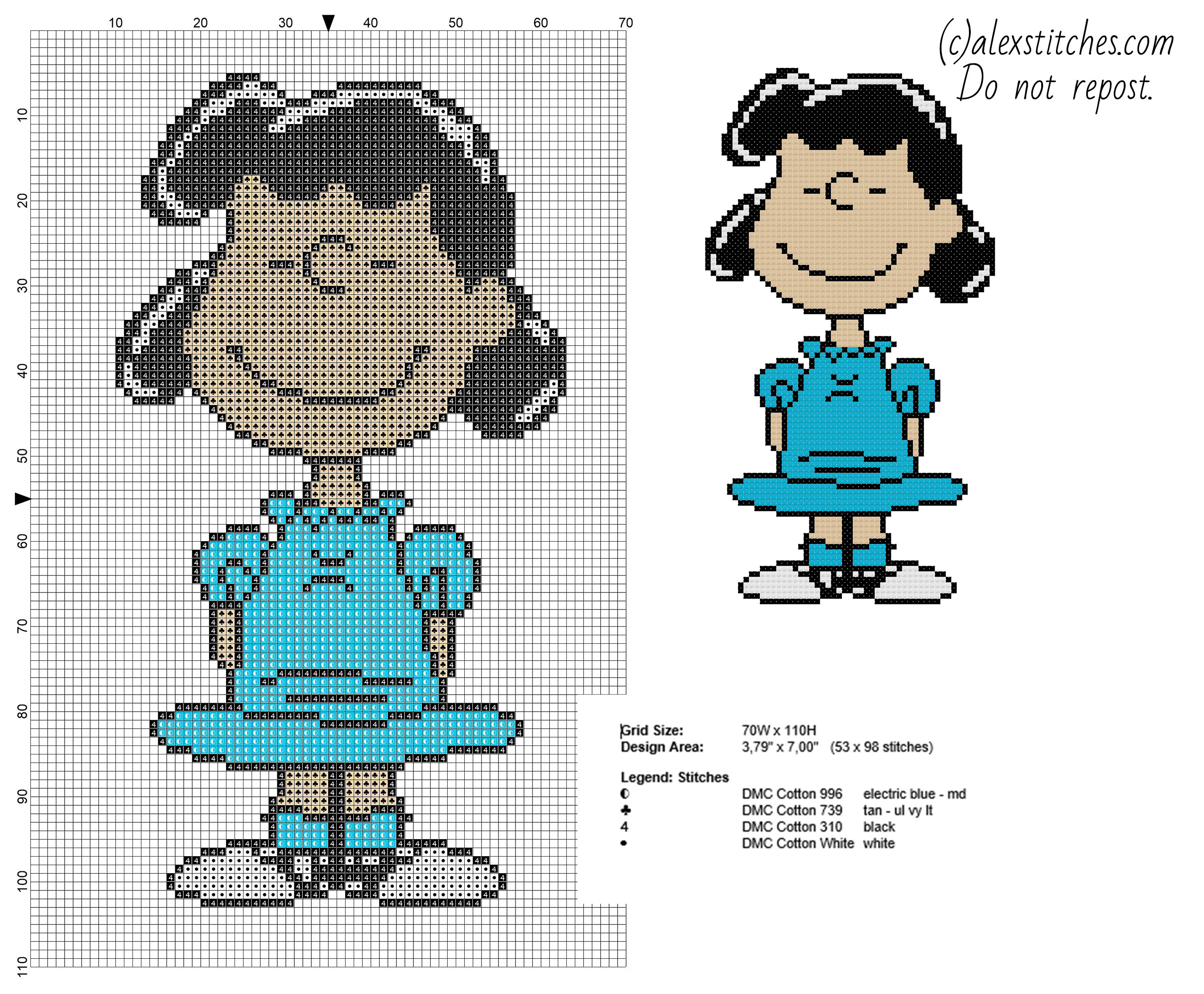 Lucy Peanuts character free cross stitch pattern