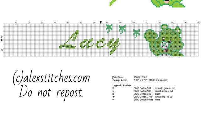 Lucy female name in names with Good Luck Bear free cross stitch pattern download