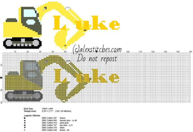 Luke cross stitch baby male names with the excavator