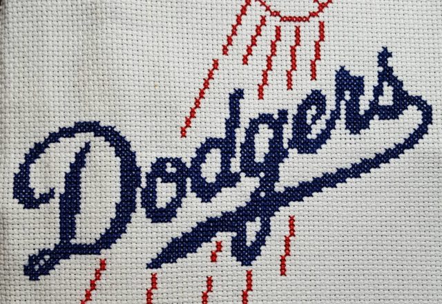 MLB Los Angeles Dodgers cross stitch work photo by Melissa Doran-Denbow