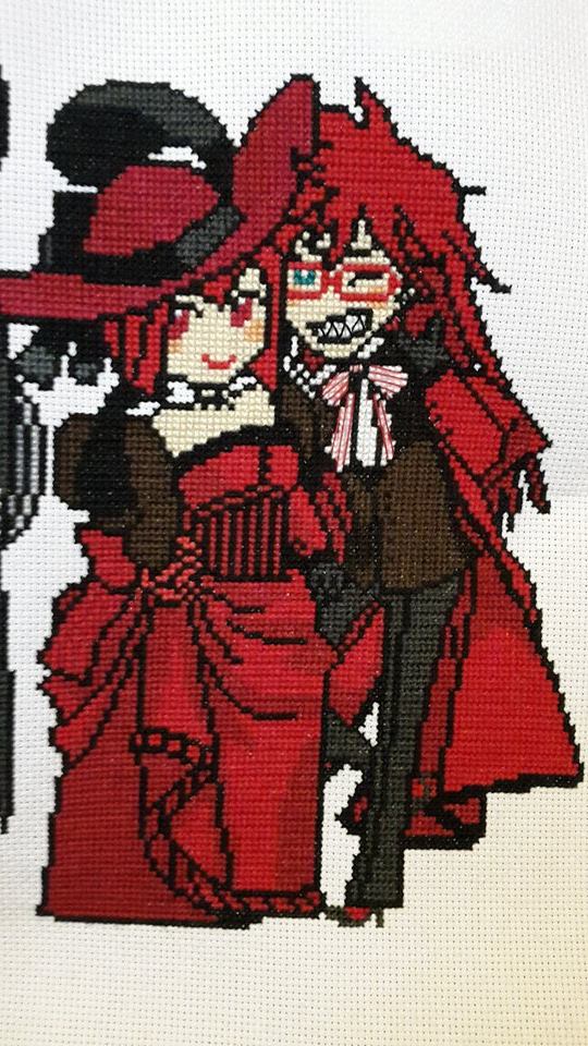 Madam Red and Grell Sutcliff Black Butler cross stitch work photo Author Facebook Fan Martina Sangster