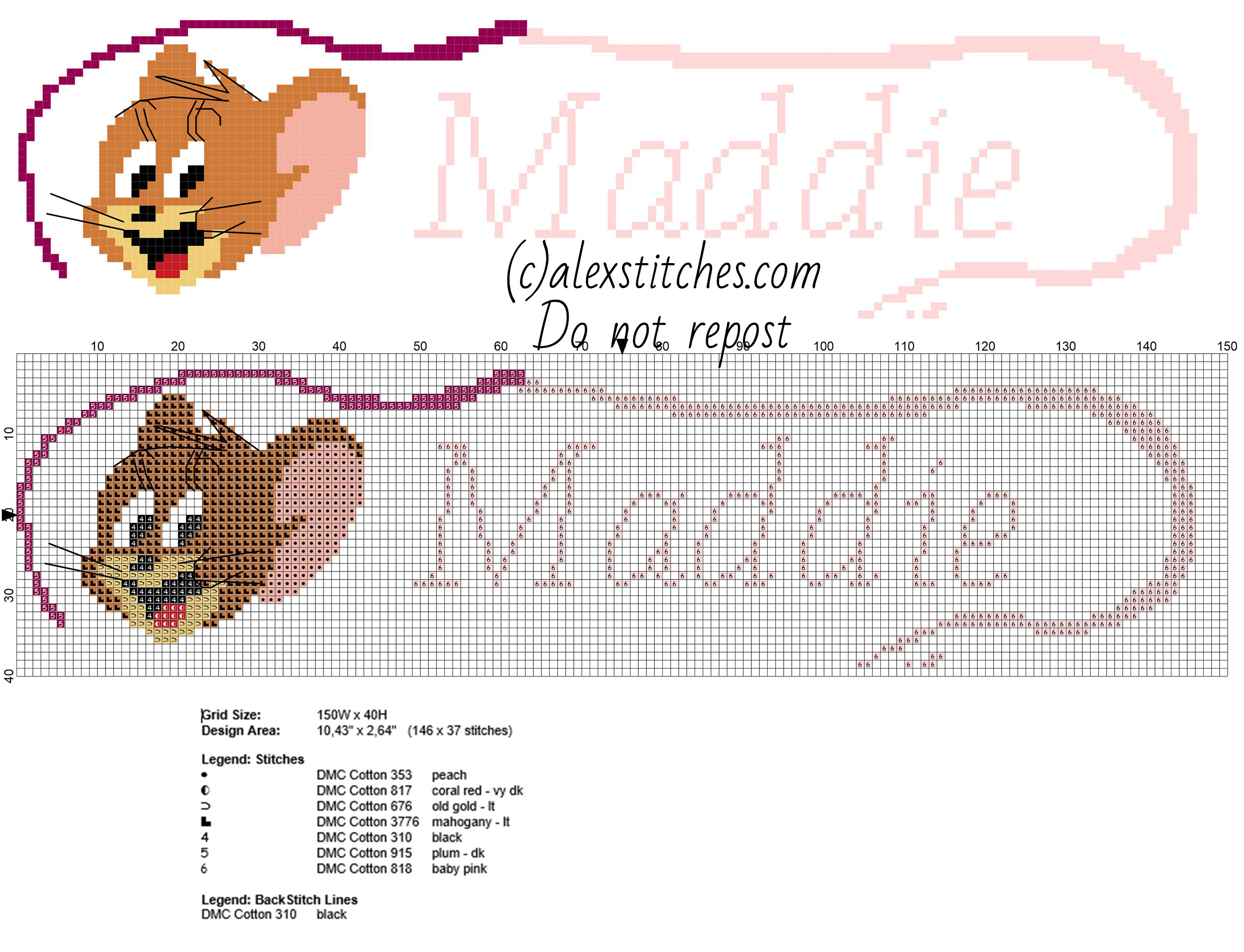Maddie cross stitch name with Jerry The Mouse