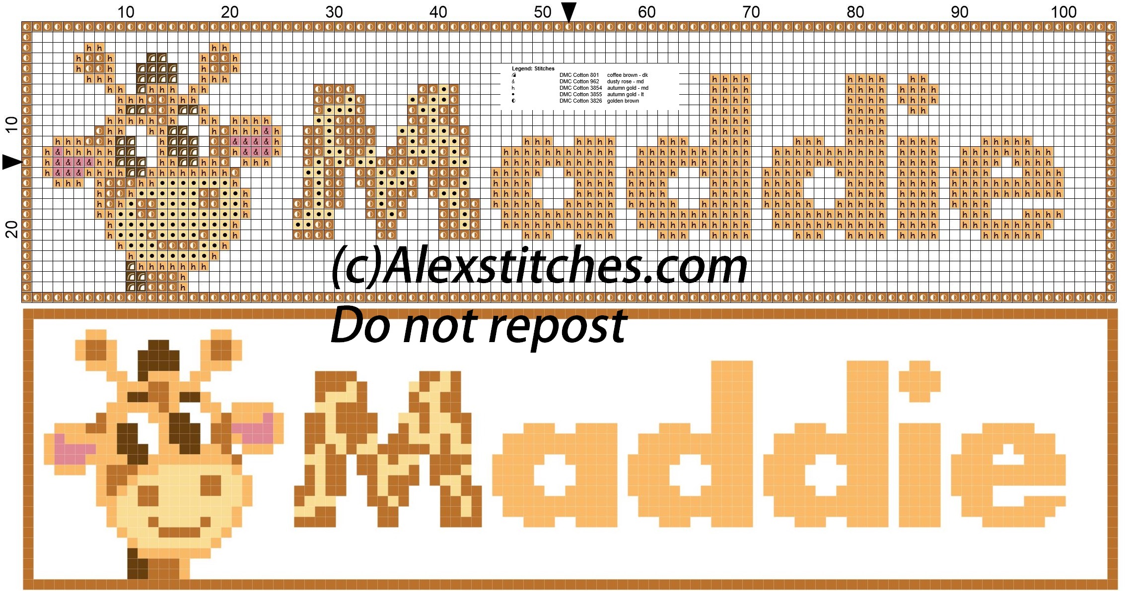 Maddie name with giraffe cross stitch pattern