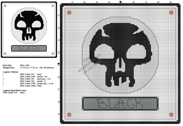 Magic The Gathering black mana symbol free cross stitch pattern 98x98