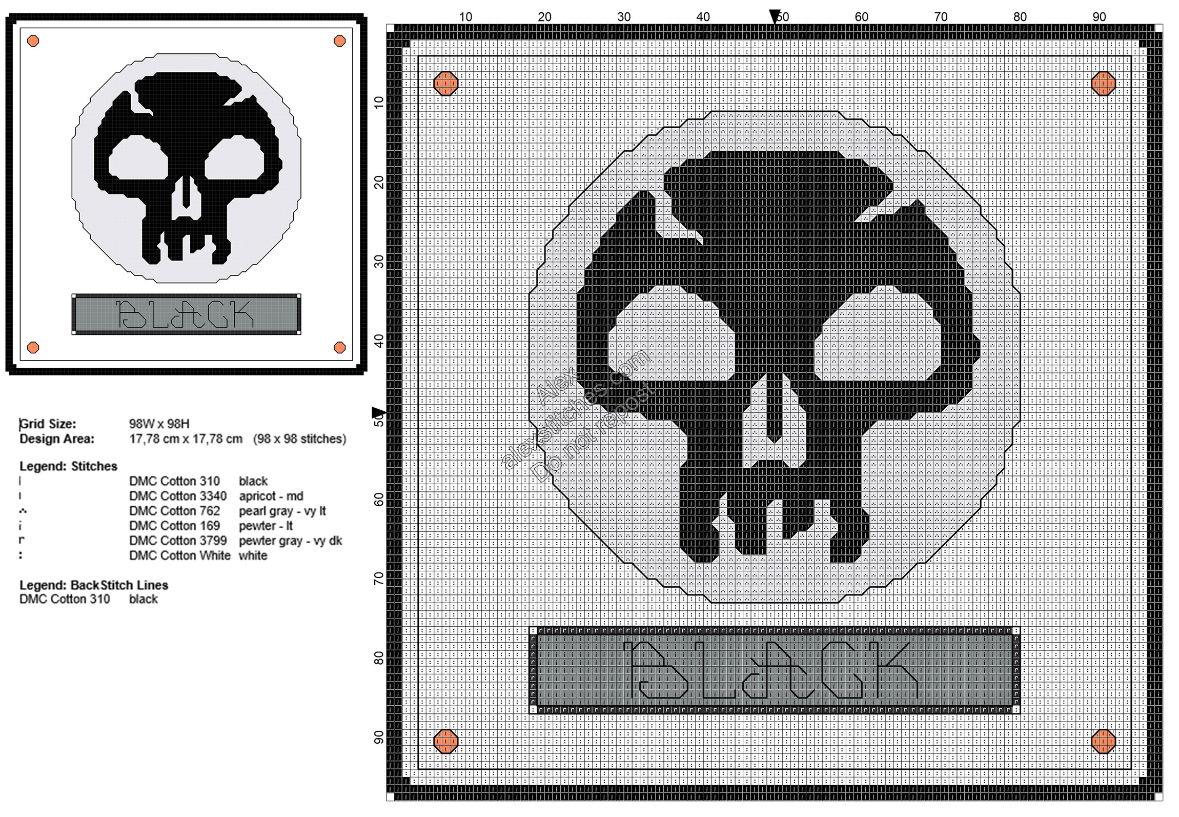 Magic The Gathering black mana symbol free cross stitch pattern 98x98