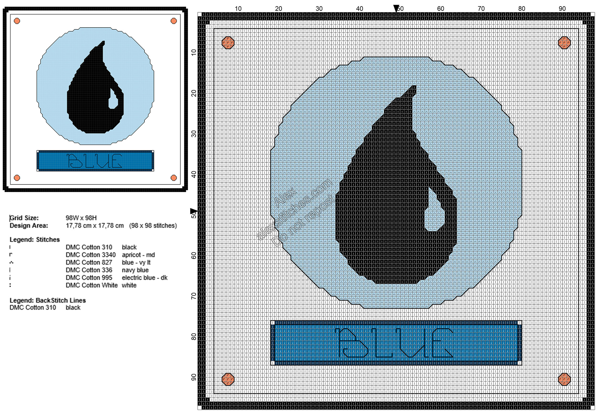 Magic The Gathering blue mana symbol free cross stitch pattern 98x98