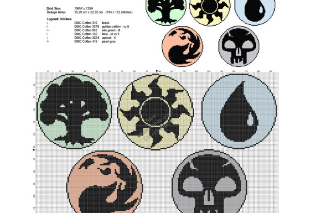 Magic The Gathering colors of mana free cross stitch pattern 194x123