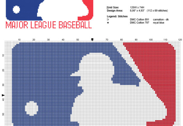 Major League Baseball logo free cross stitch pattern download 112 x 69 stitches 2 DMC threads