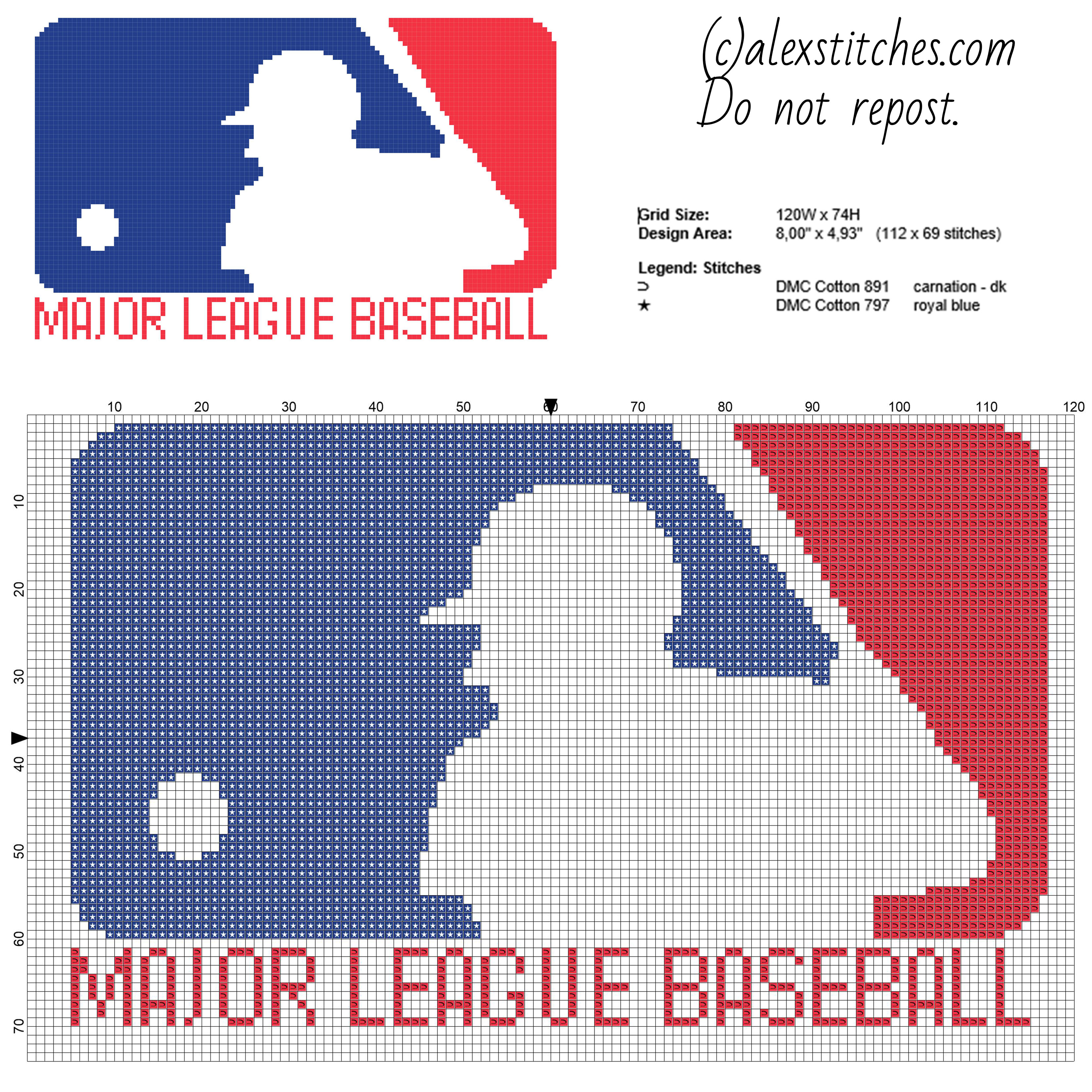 Major League Baseball logo free cross stitch pattern download 112 x 69 stitches 2 DMC threads