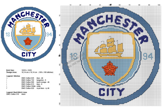 Manchester City badge free soccer cross stitch patterns 100x100