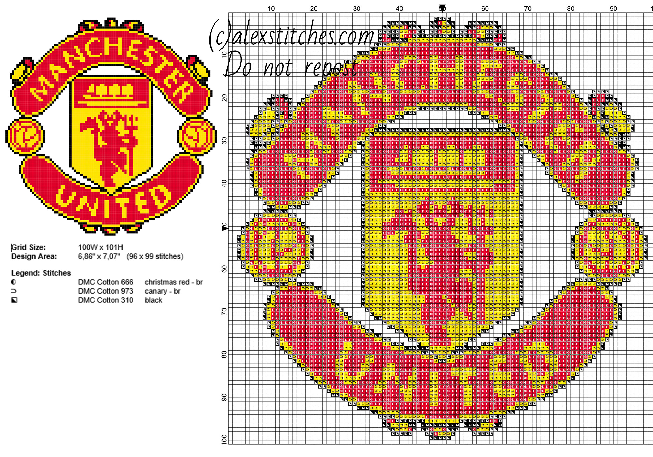 Manchester United soccer team logo free cross stitch pattern