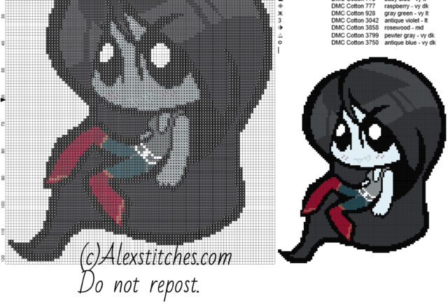 Marceline Adventure Time cartoon cross stitch pattern 100x122 11 colors