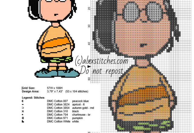 Marcie Peanuts Charlie Brown character free cross stitch pattern