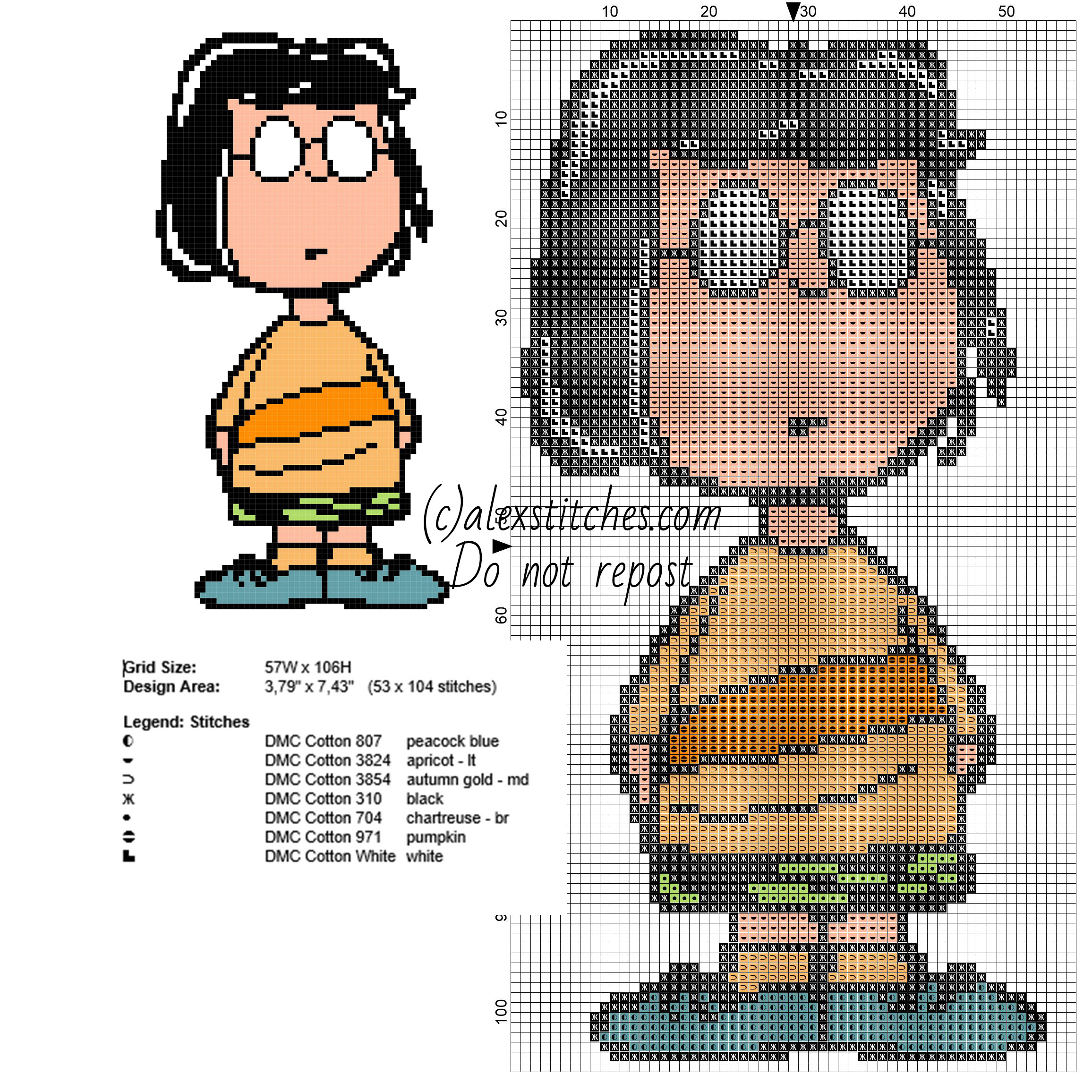 Marcie Peanuts Charlie Brown character free cross stitch pattern
