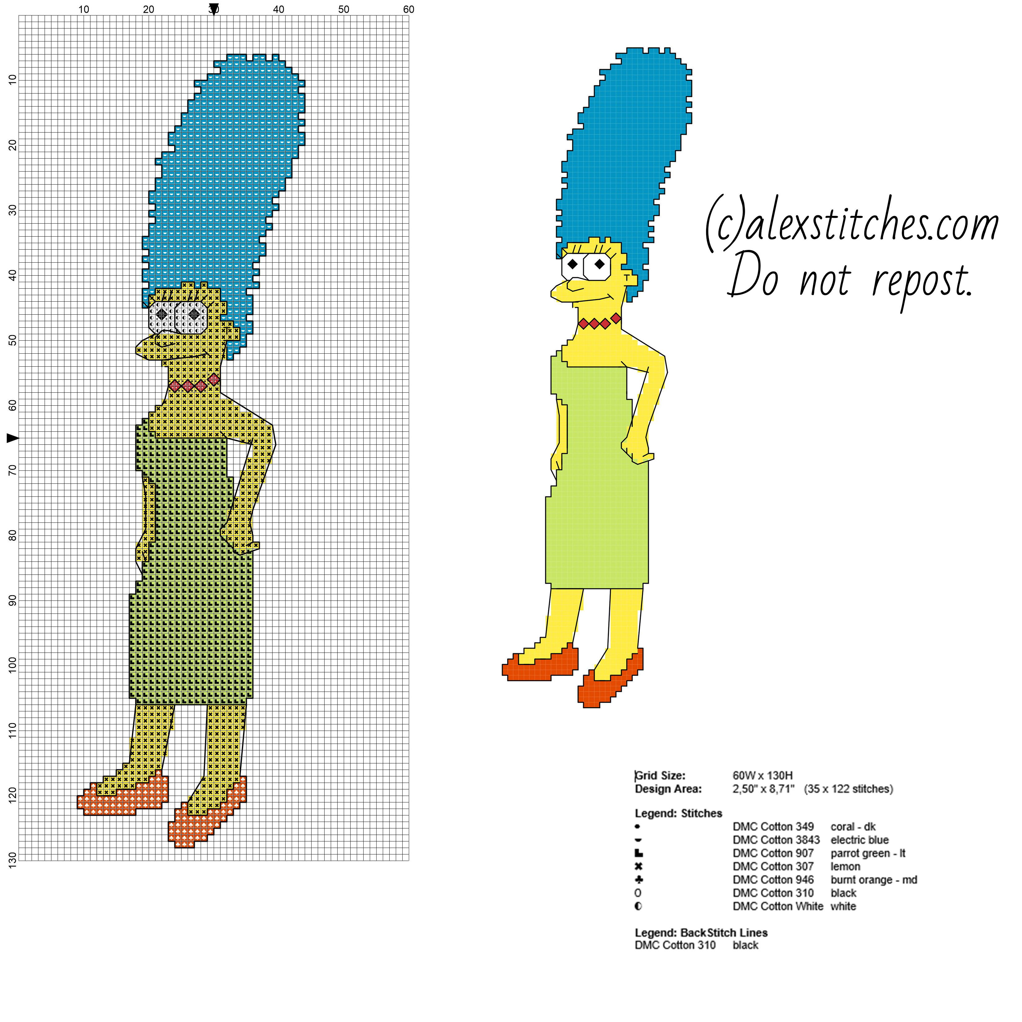 Marge Simpson cartoon free cross stitch pattern download