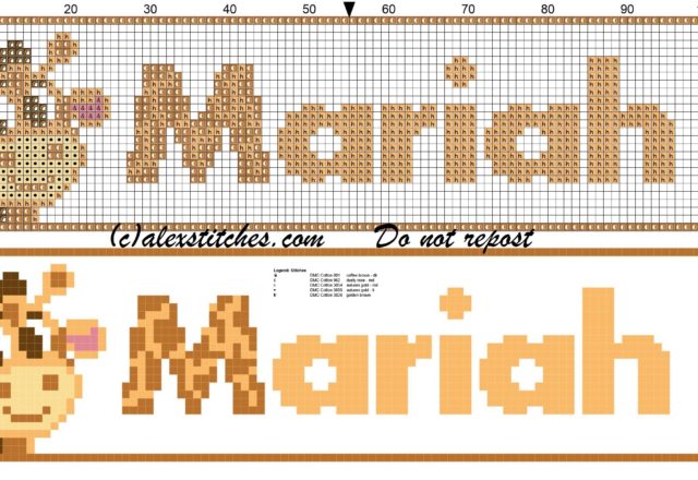 Mariah name with giraffe cross stitch pattern