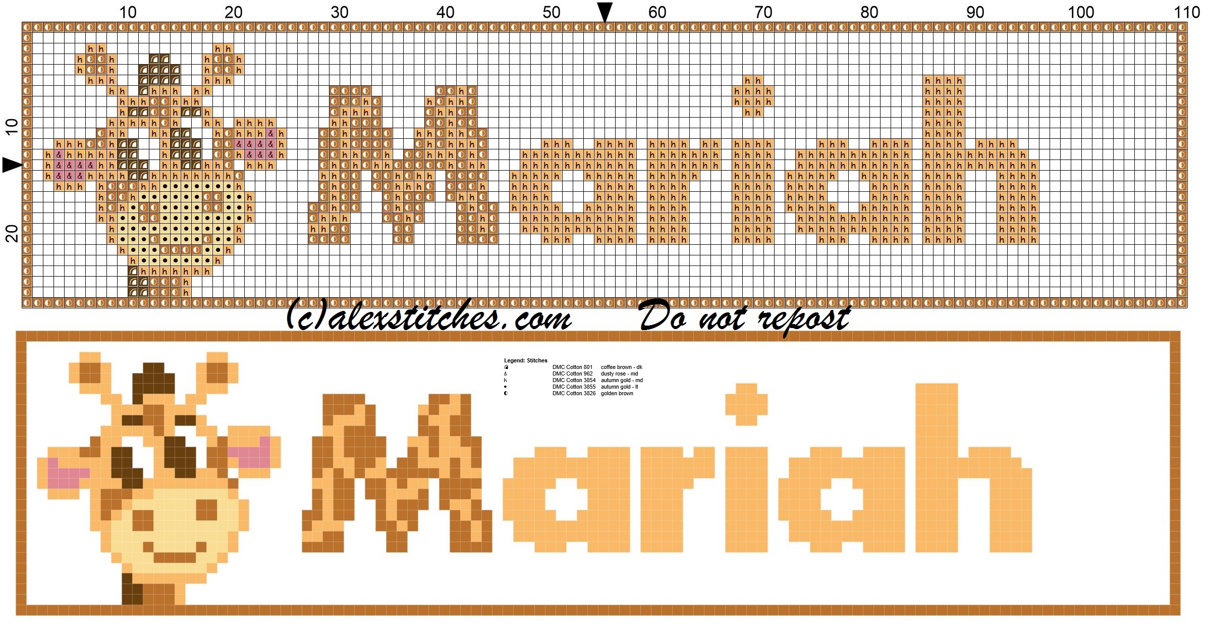 Mariah name with giraffe cross stitch pattern